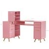 BarberPub L-Shaped Manicure Table with Drawers and Shelves for Storage, Salon Corner Nail Desk, Makeup Dressing Station 2866 (Pink) view 3