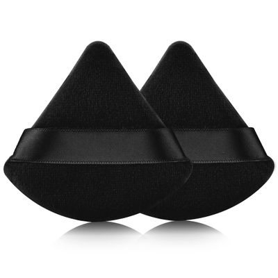 2 Pcs EVAOUXIU Triangle Powder Puff for Face Powder, Soft Plush Setting Makeup Puff, Velour Cosmetic Foundation Blender Sponge Beauty Makeup Tools (Black)