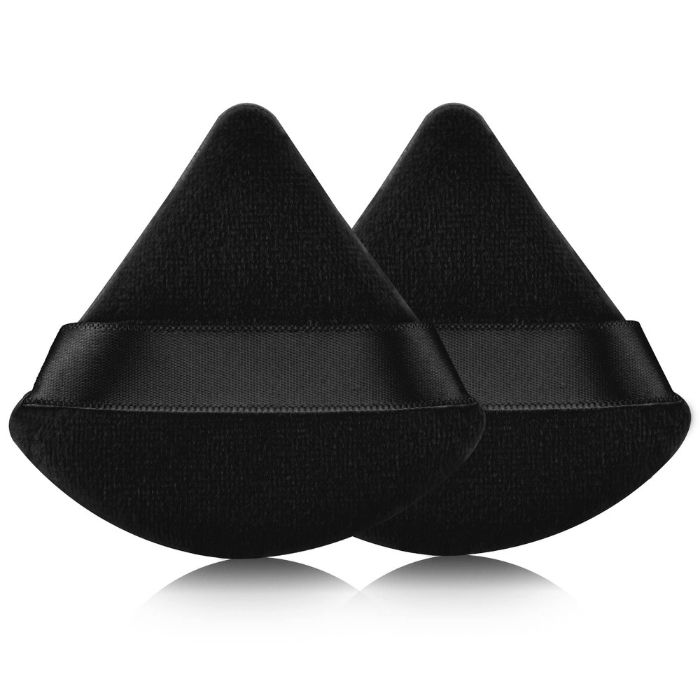 2 Pcs EVAOUXIU Triangle Powder Puff for Face Powder, Soft Plush Setting Makeup Puff, Velour Cosmetic Foundation Blender Sponge Beauty Makeup Tools (Black)