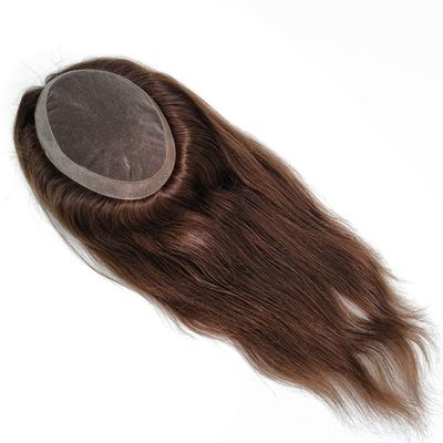 AIRAO Swiss Lace PU Thin Skin Around Men Toupee with Human Hair Piece System Size 7"9" Hair Length 14 Inch Dark Browk 2#