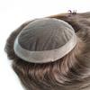 AIRAO Swiss Lace PU Thin Skin Around Men Toupee with Human Hair Piece System Size 7"9" Hair Length 14 Inch Dark Browk 2# view 4