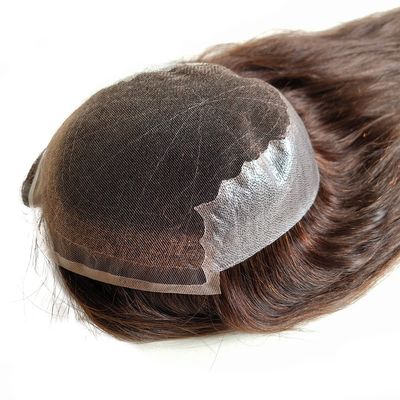 AIRAO Q6 Swiss Lace PU Thin Skin Back Sides Women Toupee with Human Hair Piece System Size 7"9" Hair Length 14 Inch Dark Browk 2#