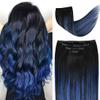 18" Clip in Hair Extensions Remy Human Hair Blue Balayage for Women - Silky Straight 100% Real Human Hair 60grams 4pieces #(1B/Blue) T1B Color view 1