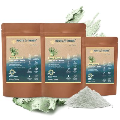 Neem & Fennel Hair Removal Mask - Bikini Hair Removal for Womens & Mens Legs, Underarm, & Chest - Depilatory Powder Body Hair Remover with Ayurvedic Herbs for All Skin Types - Roots & Herbs, 16.5oz