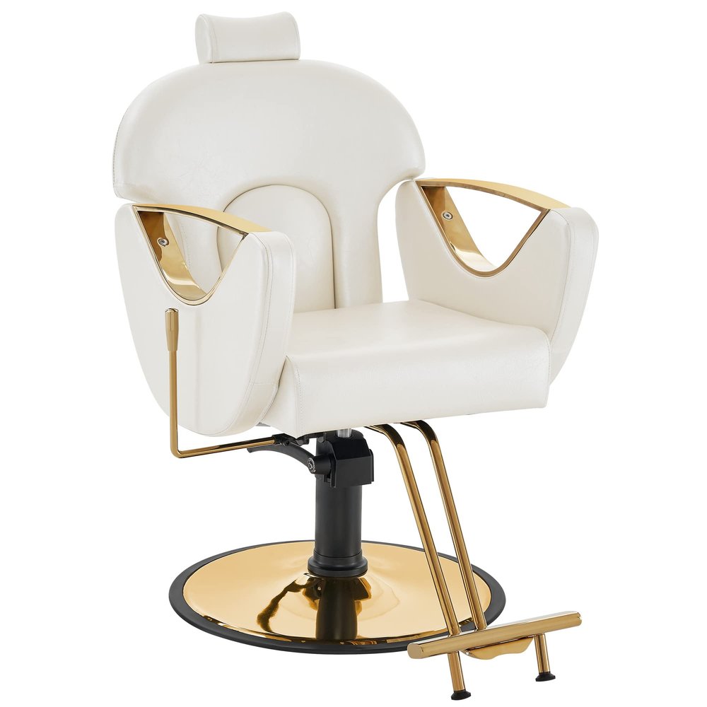 BarberPub Luxurious Classic Barber Chair Hydraulic Pump Recline Beauty Spa Styling Salon for Hair Stylist Equipment 9578 (Champagne)