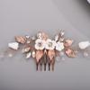 Chargances Wedding White Flower Hair Comb Bridal Rhinestone Leaf Crystal Hair Side Comb Rose Gold Handmade Headpiece Hair Accessories for Women and Girls (Rose Gold) view 3