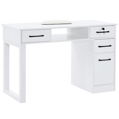 BarberPub Nail Makeup Desk with Drawers Manicure Table Cabinet Storage Beauty Salon Home Office Workstation 2844 (White)