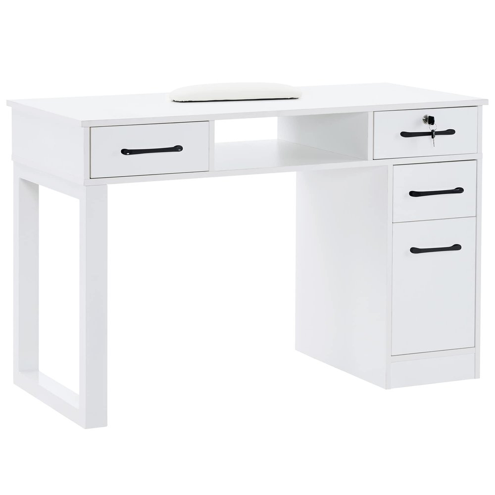 BarberPub Nail Makeup Desk with Drawers Manicure Table Cabinet Storage Beauty Salon Home Office Workstation 2844 (White)