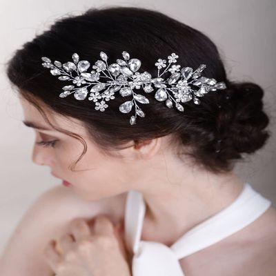 Chargances Wedding Rhinestone Teardrop Flower Hair Comb Bridal Gold Crystal Hair Side Comb Fashion Handmade Headpiece Hair Accessories for Bridal Bridesmaid Women (Gold)