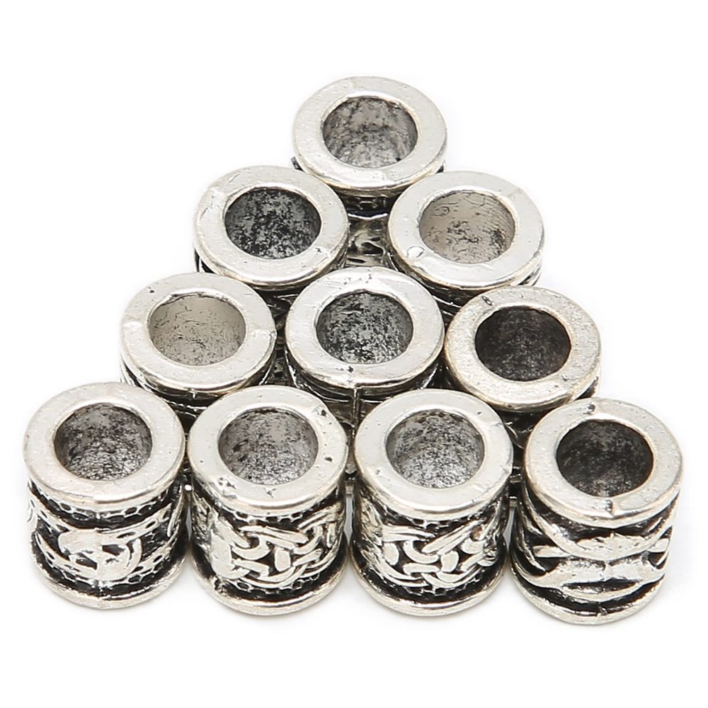 10Pcs Viking Beard Beads for Men Beard, Hair Beard Pendant and Pendant, DIY Bracelet Jewelry Pendants, Norse Dreadlock Beads Hair Tube Beads