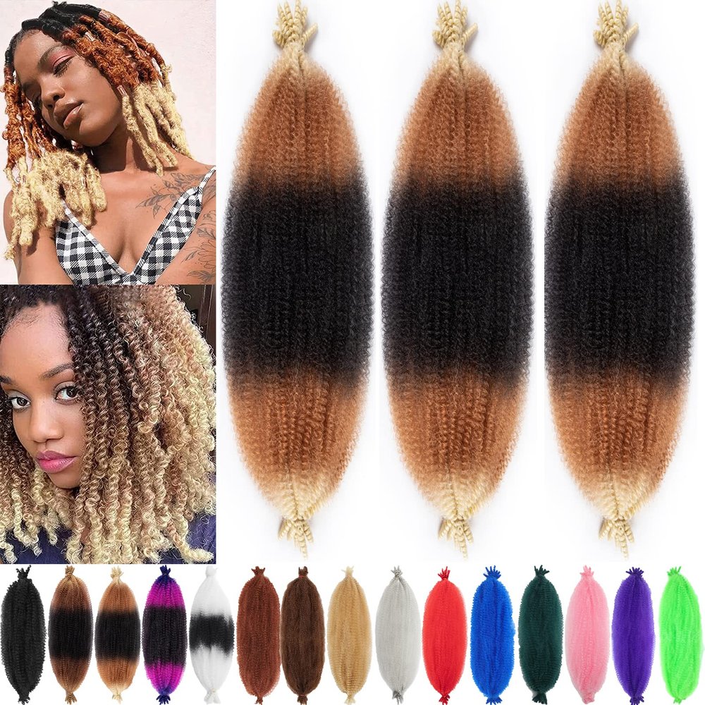 10 Inch Pre-Separated Springy Afro Twist Hair 3 Packs Marley Twist Braiding Hair for Distressed Faux Locs Spring Twist Hair Extensions for Women (1B27613#, 10 Inch (Pack of 3))
