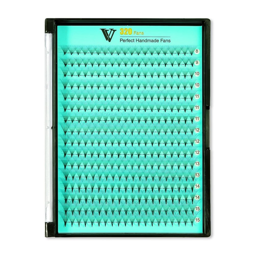 VAVALASH Premade Fans Eyelash Extensions 320 Fans 16D 20D 0.05 Thickness C/D Curl Middle Stem Heat Bonded Russian Volume Lash Extensions (320-16D-0.05-D-14mm)