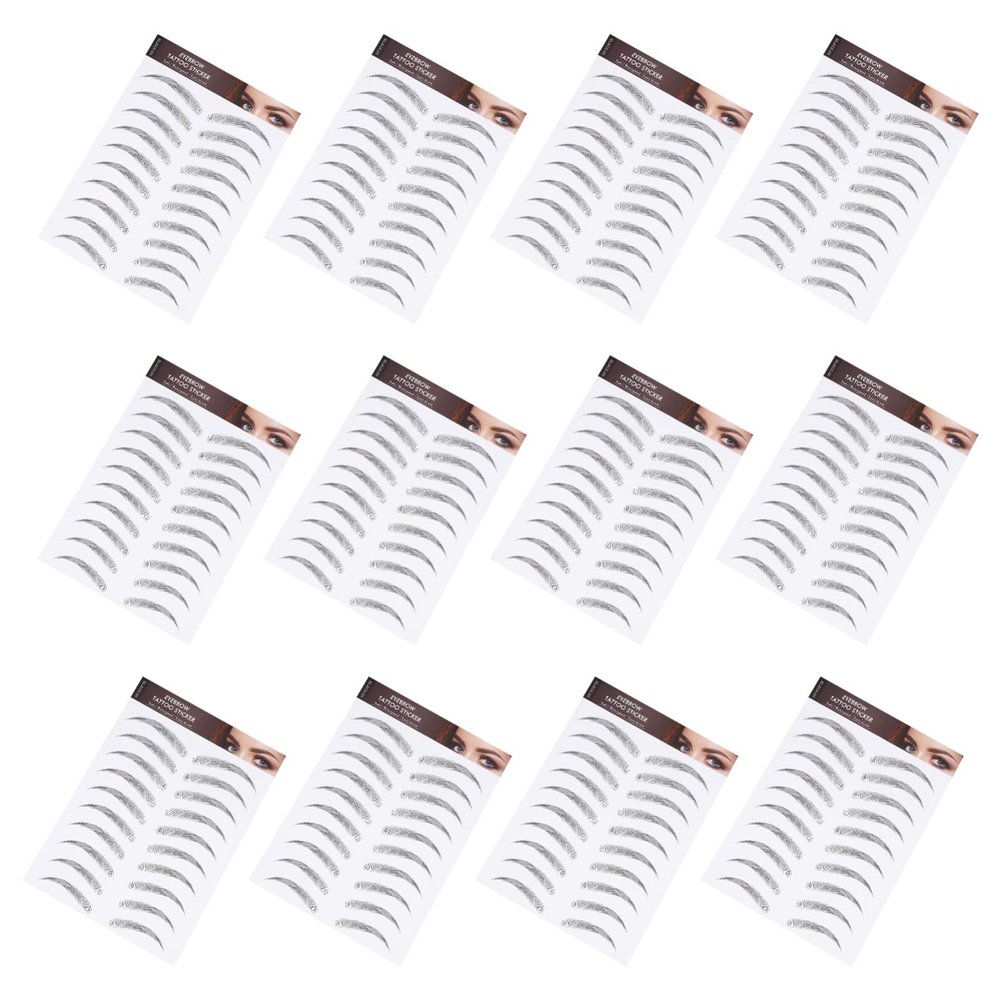 Water Proof Stickers Hair-Like Eyebrow Tattoos Stickers 12 Sheets 6d Eyebrow Lasting Eyebrow Grooming Shaping Sticker for Women Girls Black Stickers