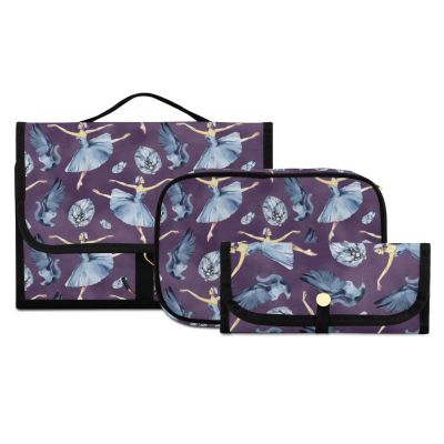 susiyo Painting Pointe Swan Ballet Dancers Toiletry Bag Set of 3 Portable Travel Cosmetic Case Makeup Brush Organizer for Women and Girls