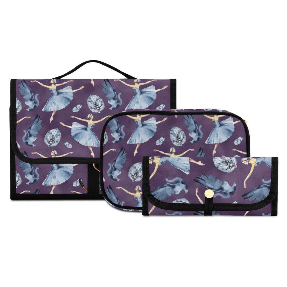 susiyo Painting Pointe Swan Ballet Dancers Toiletry Bag Set of 3 Portable Travel Cosmetic Case Makeup Brush Organizer for Women and Girls