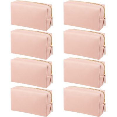 Dunzy 8 Pcs Makeup Bag Pu Leather Cosmetic Pouch Waterproof Small Toiletry Bag Portable Cosmetic Organizer Water Resistant Storage Purse for Lady Women Daily Storage Travel Organizer (Pink,Medium)