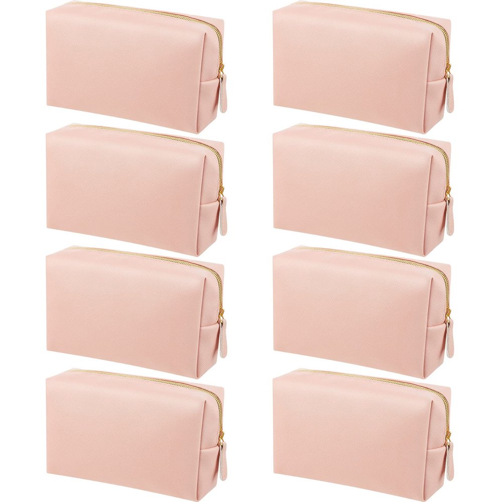 Dunzy 8 Pcs Makeup Bag Pu Leather Cosmetic Pouch Waterproof Small Toiletry Bag Portable Cosmetic Organizer Water Resistant Storage Purse for Lady Women Daily Storage Travel Organizer (Pink,Medium)