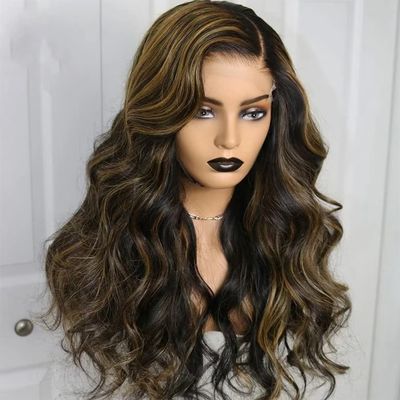 Highlight Colored Body Wave Brazilian Human Hair Wig 1b/27 Honey Blonde 13x6 HD Transparent Lace Front Wig Pre Plucked Remy Hair Natural Hairline with Baby Hair 150% Density Bleached Knots 18inch