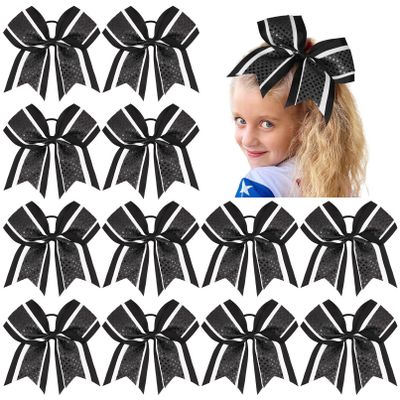 12 PCS 8" Large Glitter Cheer Bows Shiny Girl Hair Bows Ponytail Holder Sparkly Black Cheerleading Softball Team Bow Hair Accessories