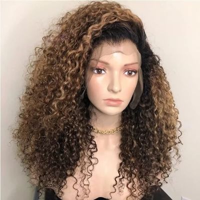 oulaer 180% Density 1B27 Kinky Curly Human Hair Wig 13X4 HD Transparent Lace Front Brazilian Remy Hair With Baby Hair Pre Plucked Bleached Knots Natural Hairline Wig 22Inch