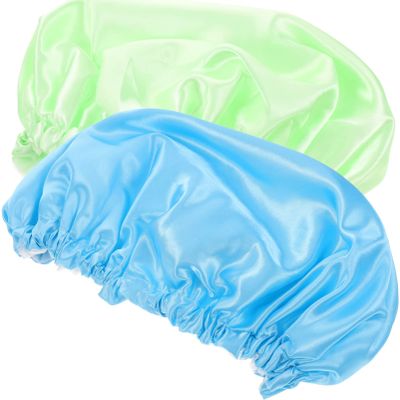 GLEAVI 2pcs Bathing Caps for Women Shower Hair Caps Double-layer Satin Bonnet for Curly Hair Comfortable Bath Hats for Sleeping and Green