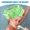 GLEAVI 2pcs Bathing Caps for Women Shower Hair Caps Double-layer Satin Bonnet for Curly Hair Comfortable Bath Hats for Sleeping and Green view 4