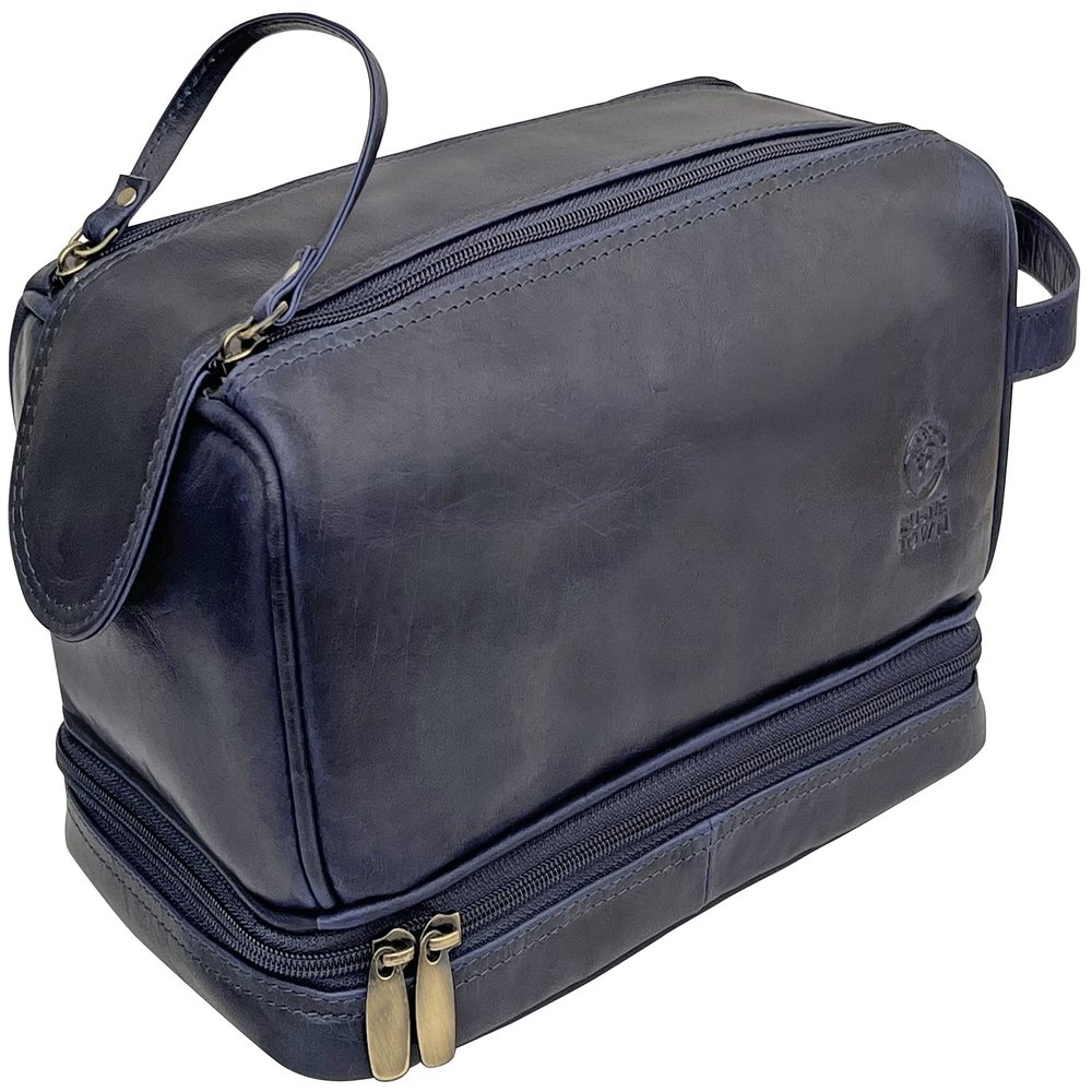 RUSTIC TOWN Leather Toiletry Bag for Men - Travel Shaving Ditty Kit - Bathroom Shower Toiletries Organizer - Cosmetic Makeup Bag for Women