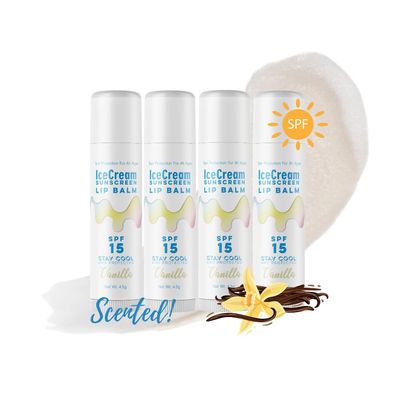 4- Pack Best Lip Balm Set Natural Moisture Treatment by IceCream Sunscreen Vanilla Scented Flavor, Water-Resistant Sunblock for Lips, Lip Care for All Ages, Cruelty-Free, & Sulfate-Free, 4.5g, Vanilla
