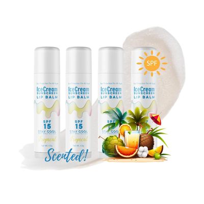 4- Pack Lip Balm Gift Set by IceCream Sunscreen. Tropical Scented Flavor Lip Moisturizer, Water-Resistant Sunblock for Lips, Lip Care for All Ages, Cruelty-Free, & Sulfate-Free, 4.5g