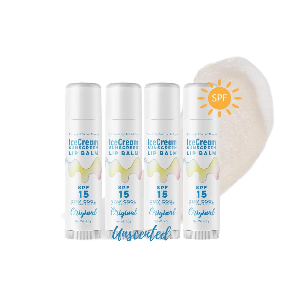 4-Pack Lip Balm Gift Set by IceCream Sunscreen. Unscented, Made with Organic Beeswax Water-Resistant Sunblock for Lips, Lip Care for All Ages, Cruelty-Free, & Sulfate-Free, 4.5g, Original