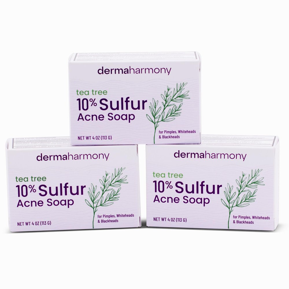 Dermaharmony 10% Sulfur with Tea Tree Oil Acne Bar Soap 4 oz (3 Bars)