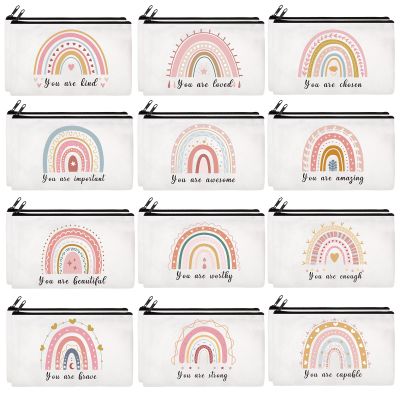 Ganeen 24 Pcs Christmas Inspirational Cosmetic Bags for Women Small Makeup Bag Makeup Pouch with Zipper Motivational Quotes for Women Coin Purse Girlfriends Coworkers Friends Gift(Motivational)
