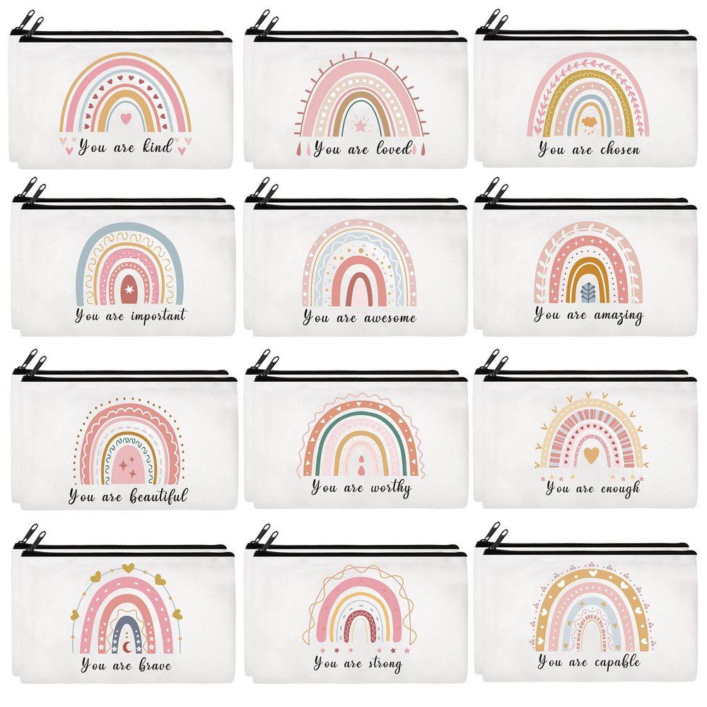 Ganeen 24 Pcs Christmas Inspirational Cosmetic Bags for Women Small Makeup Bag Makeup Pouch with Zipper Motivational Quotes for Women Coin Purse Girlfriends Coworkers Friends Gift(Motivational)