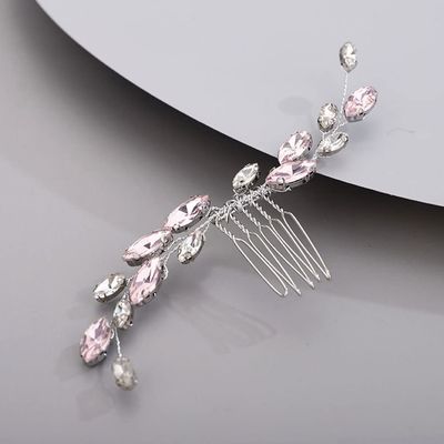 Chargances Bridal Rhinestone Hair Comb Wedding Pink Crystal Hair Vine Comb Vintage Handmade Hair Accessories for Bridesmaid Prom Flower Girls (Pink)