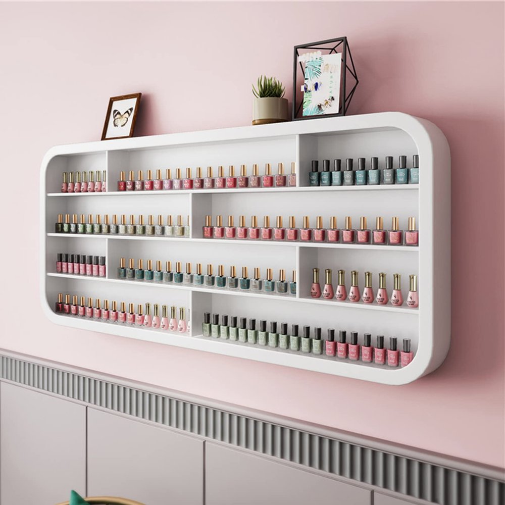 QQXX Wall Mounted Nail Polish Display Rack, Hanging Large Capacity Storage Display Shelf, Essential Oil Perfume Storage Rack,Salon Beauty/Nail Shop Organizer Perfume Holder(1.2M(47.2"), White)