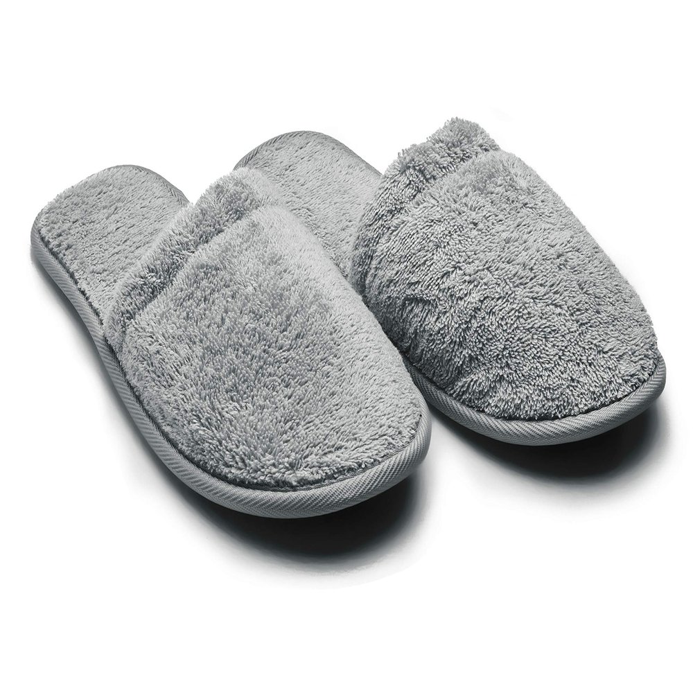Arus Men's Cotton Slippers Turkish Terry Cloth for Spa and Bath Gray Medium