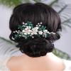 Teyglen Crystal Bride Wedding Hair Comb Vintage Green Flower Rhinestones Side Comb Shiny Hair Pieces Headpieces with Pearl Bridal Hair Accessories for Women Bride Girl(Green) view 2