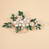 Teyglen Crystal Bride Wedding Hair Comb Vintage Green Flower Rhinestones Side Comb Shiny Hair Pieces Headpieces with Pearl Bridal Hair Accessories for Women Bride Girl(Green) view 3