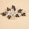 Teyglen Crystal Bride Wedding Hair Comb Vintage Black Flower Rhinestones Side Comb Shiny Hair Pieces Headpieces with Pearl Bridal Hair Accessories for Women Bride Girl(Black) view 2
