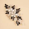 Teyglen Crystal Bride Wedding Hair Comb Vintage Black Flower Rhinestones Side Comb Shiny Hair Pieces Headpieces with Pearl Bridal Hair Accessories for Women Bride Girl(Black) view 3