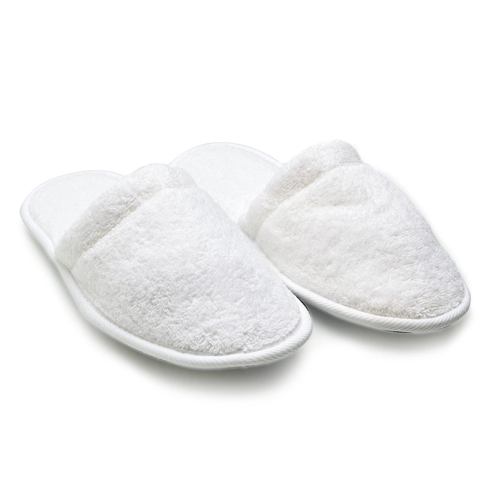 Arus Men's Cotton Slippers Turkish Terry Cloth for Spa and Bath White Medium