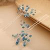 Teyglen 2pcs Crystal Bride Wedding Hair Pins Blue Rhinestones Beads Hair Pins Set Bridal Hair Accessories Gold Silver Purple Red Rhinestones Hair Pieces for Women Girls (Lake Blue) view 3