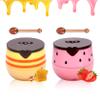 2PCS Bee Lip Balm Honey Pot,Honey Lip Balm With Honey Spoon,Honey Lip Mask Moisturizing Hydrating Prevents Dry and Chapped Lips,Lip Exfoliating Bee Lip BalmHoney+Strawberry view 1