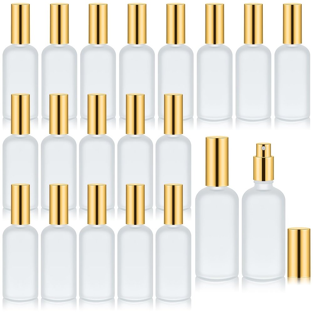 Tessco for you 20 Pcs 3.4 oz/100 ml Glass Spray Bottles Empty Perfume Atomizer Refillable Clear Decorative Empty Bottles with Fine Mist Sprayer Pump for Face Body Travel(Gold)