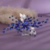 Teyglen Blue Rhinestone Flower Side Hair Comb with Silver Leaf Crystal Headpiece for Women and Girls view 1