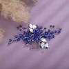 Teyglen Blue Rhinestone Flower Side Hair Comb with Silver Leaf Crystal Headpiece for Women and Girls view 2