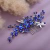 Teyglen Blue Rhinestone Flower Side Hair Comb with Silver Leaf Crystal Headpiece for Women and Girls view 4