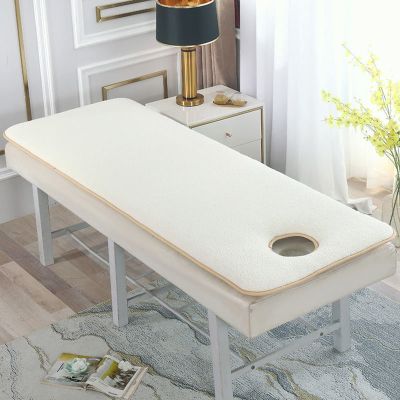 ZYFAB Spa Massage Table Pad,Lambswool Beauty Mattress Topper with Holes Soft Thick Beauty Salon Mattress Protector Non-Slip Roll Up Sleeping Pads,Beige,70 * 185cm