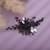 Teyglen Bridal Wedding Hair Combs Flower Rhinestones Black Crystal Side Hair Comb Gold Silver Leaf Crystal Bride Hair Accessories for Women Bride Girls (Black) view 2