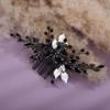 Teyglen Bridal Wedding Hair Combs Flower Rhinestones Black Crystal Side Hair Comb Gold Silver Leaf Crystal Bride Hair Accessories for Women Bride Girls (Black) view 3